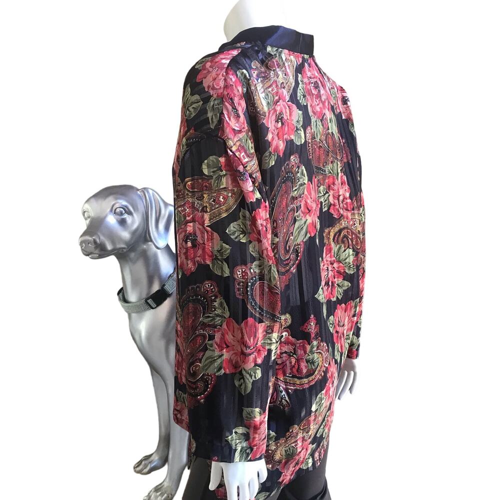 Vintage Victoria's Secret Floral Long Sleeve Black Pleated Sleep Shirt Size M - Picture 3 of 6